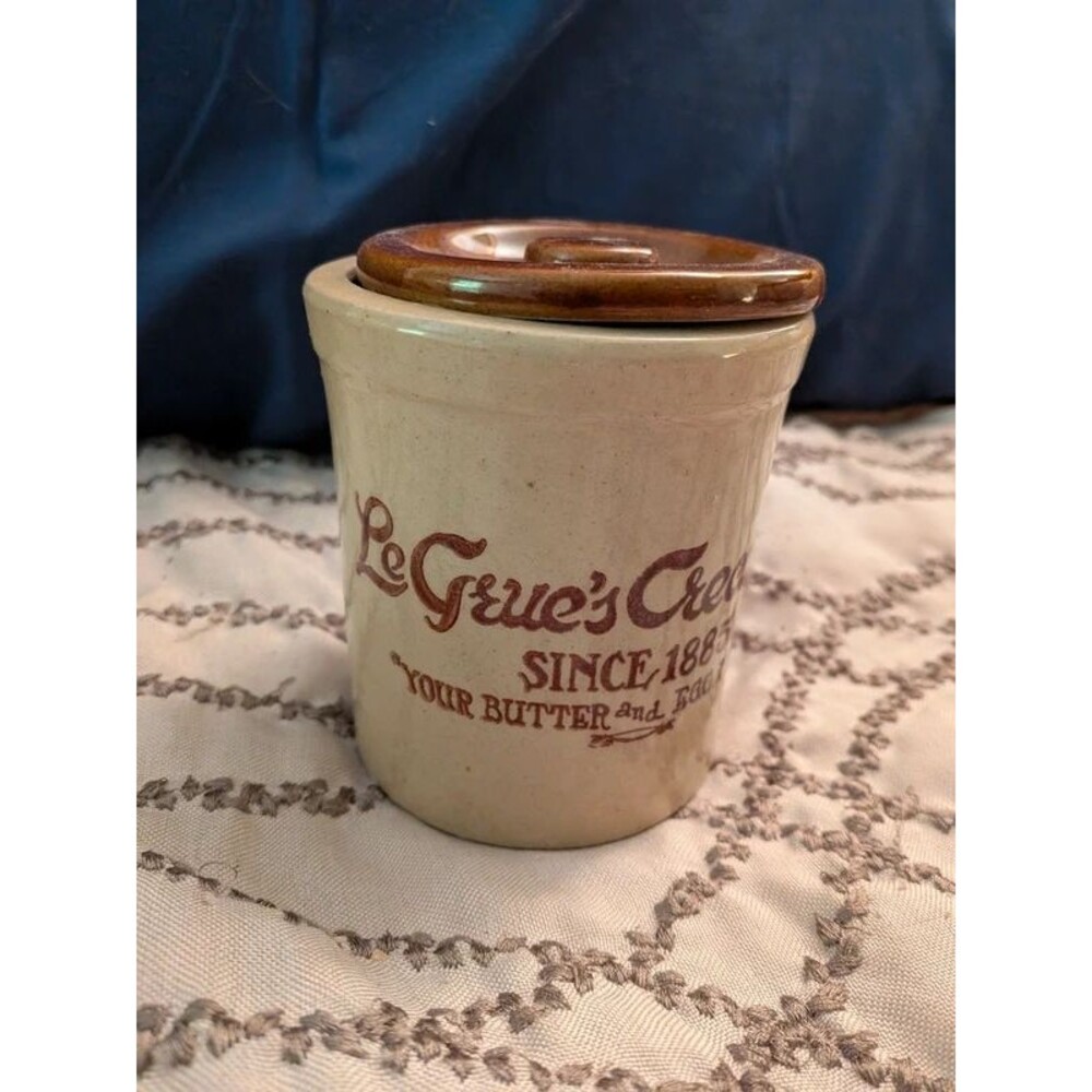 vintage LeGrue's Creamery stoneware butter crock rare